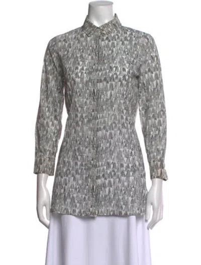 Pre-owned Akris Printed Long Sleeve Button-up Top In Grey