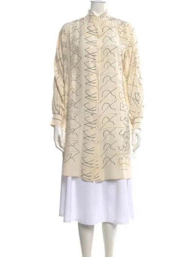 Pre-owned Akris Printed Long Sleeve Button-up Top In Neutral