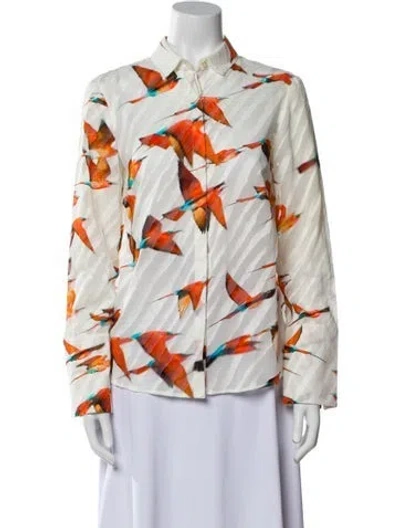 Pre-owned Akris Printed Long Sleeve Button-up Top In White