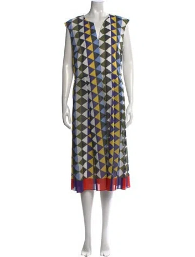 Pre-owned Akris Printed Midi Length Dress In White
