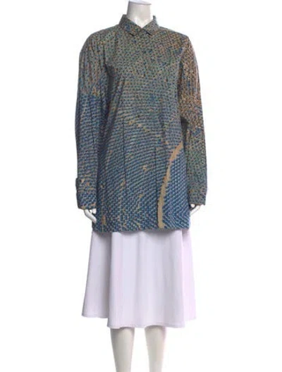 Pre-owned Akris Printed Mock Neck Tunic In Blue