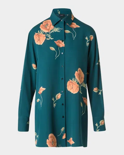 Akris Printed Silk-crepe Tunic Blouse In Blue