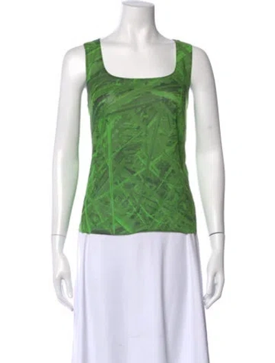 Pre-owned Akris Printed Square Neckline Top In Green