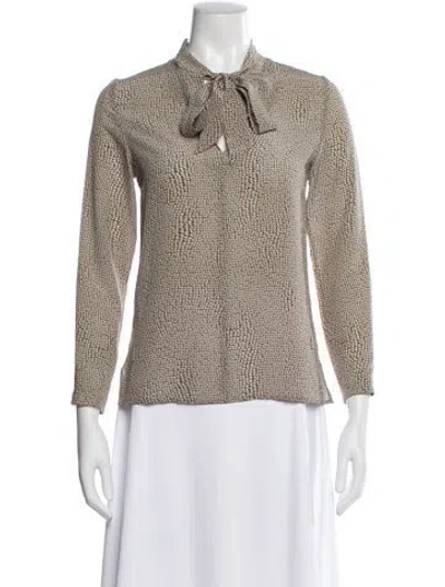 Pre-owned Akris Printed Tie Neck Blouse In Neutral