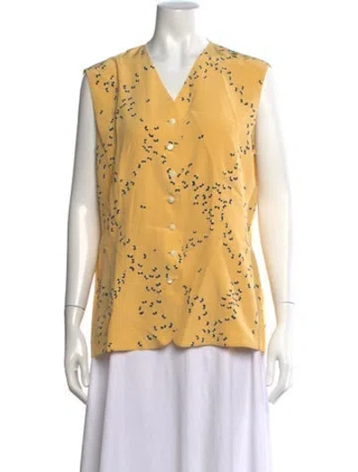 Pre-owned Akris Printed V-neck Top In Yellow