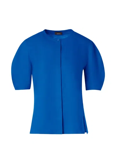 Akris Puff-sleeve Linen Shirt In Blue