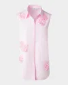 Akris Punto 3d Carnation Applique Sleeveless Button-down Blouse In Pale Pink