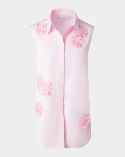 Akris Punto 3d Carnation Applique Sleeveless Button-down Blouse In Pale Pink