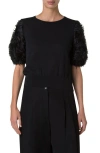 Akris Punto 3d Floral Puff Sleeve Knit Top In Black