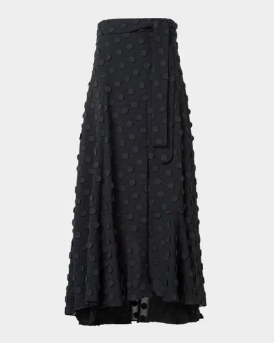 Akris Punto 3d Polka-dot Techno Georgette Belted Midi Boho Skirt