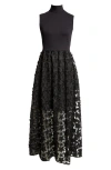 Akris Punto 3d Star Embroidered Jersey & Tulle Midi Dress In Black