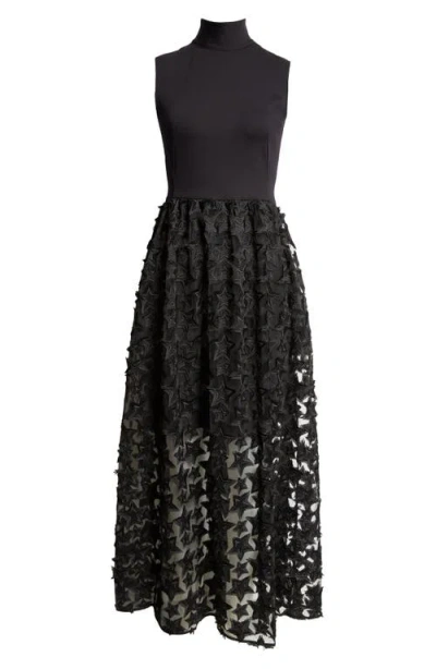Akris Punto 3d Star Embroidered Jersey & Tulle Midi Dress In Black