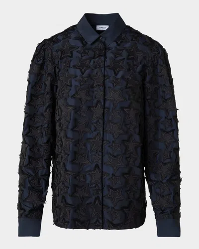 Akris Punto 3d Star Embroidered Taffeta Blouse In Black