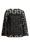 Akris Punto 3d Star Embroidery Tulle Loose Blouse In Black