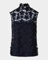 Akris Punto 3d Star Embroidery Tulle Blouse In Navy