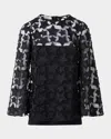 Akris Punto 3d Star Embroidery Tulle Loose Blouse In Black