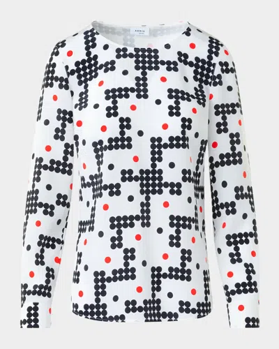 Akris Punto Alice Dot Grid Crepe De Chine Blouse In White