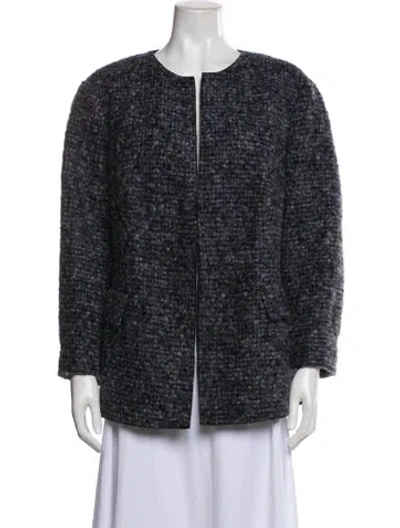Pre-owned Akris Punto Alpaca Tweed Pattern Jacket In Blue