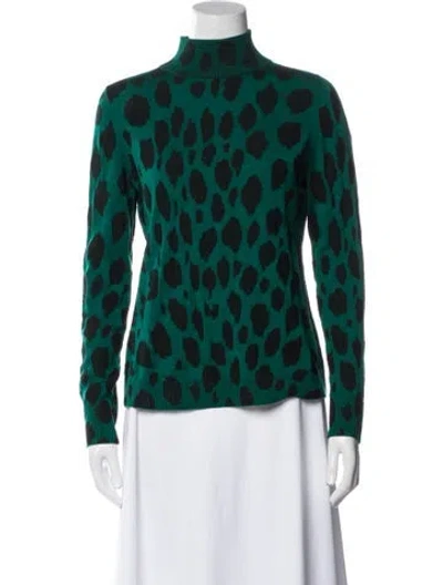 Pre-owned Akris Punto Animal Print Mock Neck Blouse In Green