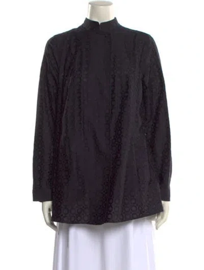 Pre-owned Akris Punto Animal Print Mock Neck Blouse W/ Tags In Blue