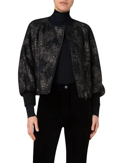 Akris Punto Asymmetrical Denim Jacket With Gold Thread In Black