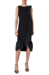 Akris Punto Signature Jersey Midi Dress With Asymmetrical Ruffle Detail In Black