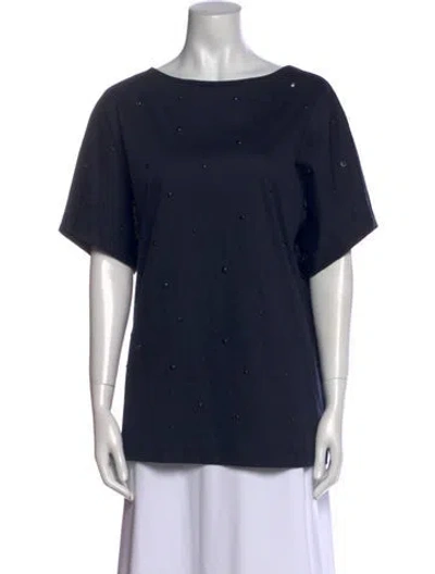 Pre-owned Akris Punto Bateau Neckline Short Sleeve T-shirt In Blue
