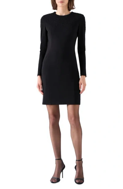 Akris Punto Beaded Long Sleeve Stretch Sheath Dress In Black