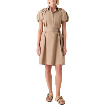 Akris Punto Belted Balloon Sleeve Cotton Blend Polo Dress In Burgundy