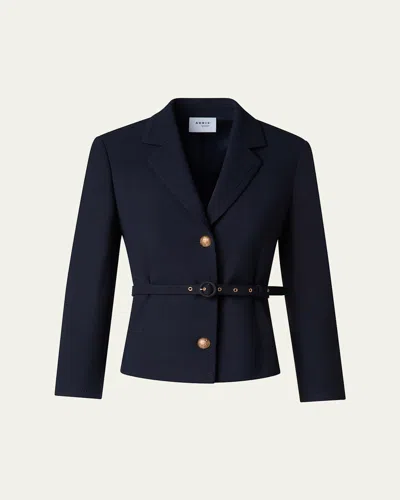 Akris Punto Belted Button Down Blazer In Navy