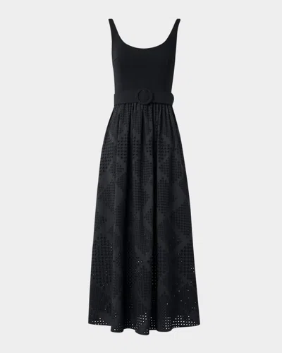 Akris Punto Belted Eyelet-embroidered Cotton Midi Dress