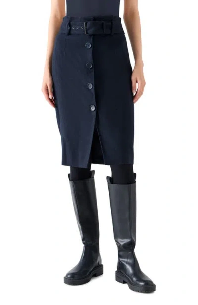 Akris Punto Belted High Waist Virgin Wool Blend Flannel Pencil Skirt In Transparent