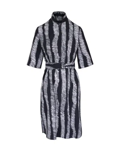 Akris Punto Belted Printed Midi Shirt Dress In Black