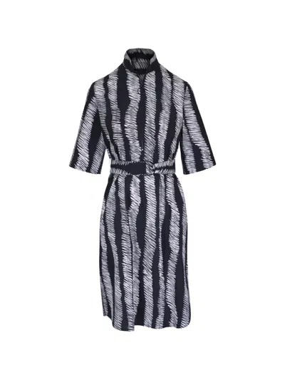 Akris Punto Belted Printed Midi Shirt Dress In Blue