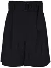 Akris Punto Linen Fiorellina Belted Bermuda Shorts In Black In Black