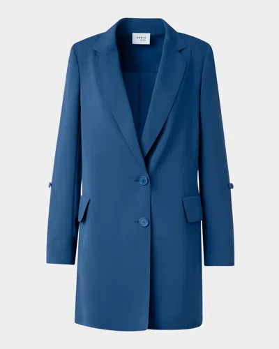 Akris Punto Belted Single-breasted Long Blazer Jacket In Navy
