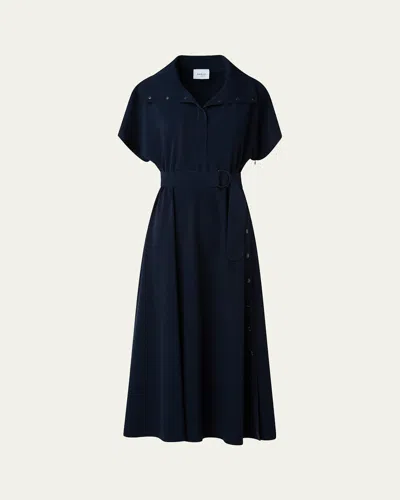 Akris Punto Belted Snap Button Midi Dress In Navy