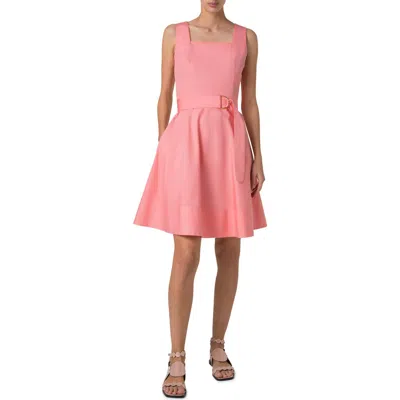 Akris Punto Belted Square Neck Cotton Fit & Flare Dress In 261 Pink