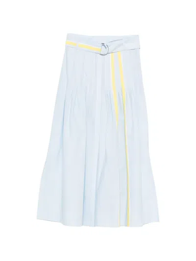 Akris Punto Belted Striped Midi Skirt In Blue