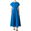 Akris Punto Short-sleeve Belted Techno Midi Dress In Blue