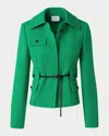 Akris Punto Belted Wool Tricotine Fitted Jacket In Sea Green-navy
