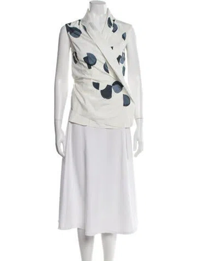 Pre-owned Akris Punto Bergdorf Goodman Printed Blouse In White