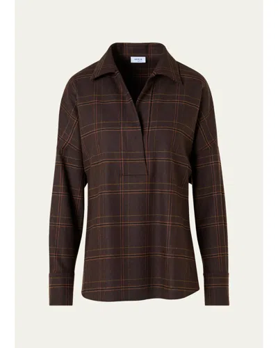 Akris Punto Blanket Checked Wool-blend Flannel Blouse In Brown