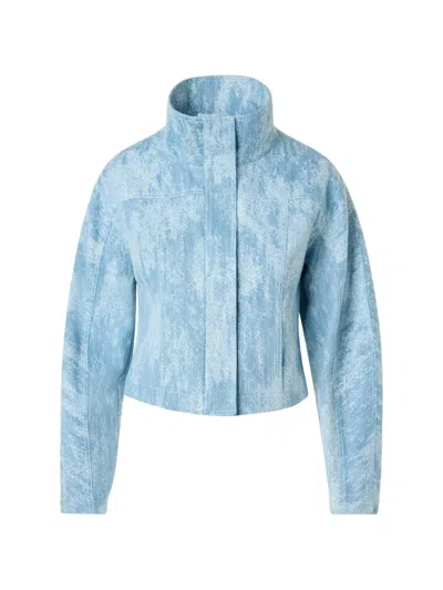 Akris Punto Egg Shape Cotton Denim Jacquard Jacket In Blue