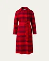 Akris Punto Blurred Check Belted Wool Blend Long Coat In Red