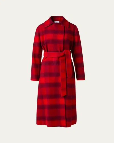 AKRIS PUNTO BLUR CHECK BELTED DOUBLE-BREASTED COAT
