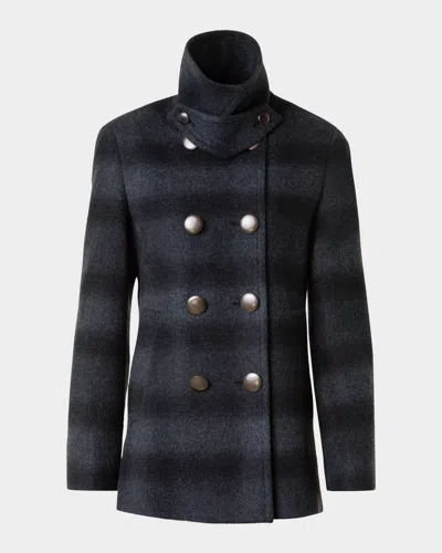 AKRIS PUNTO BLURRED CHECK BRUSHED WOOL PEACOAT