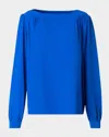 Akris Punto Boat-neck Long-sleeve Silk Crepe Blouse In Royal Blue