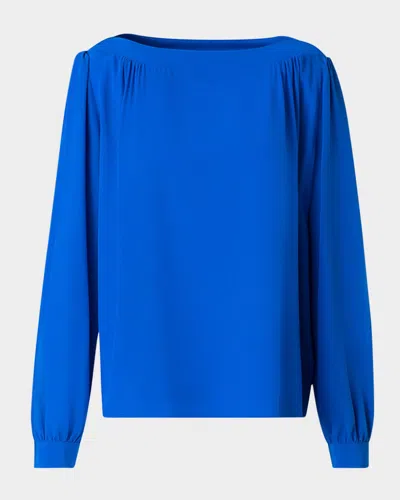 Akris Punto Boat-neck Long-sleeve Silk Crepe Blouse In Royal Blue