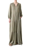 Akris Punto Boho Long Sleeve Tiered Maxi Dress In Green